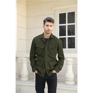 Lightweight Safari Jacket Men Cotton Button Up Cargo